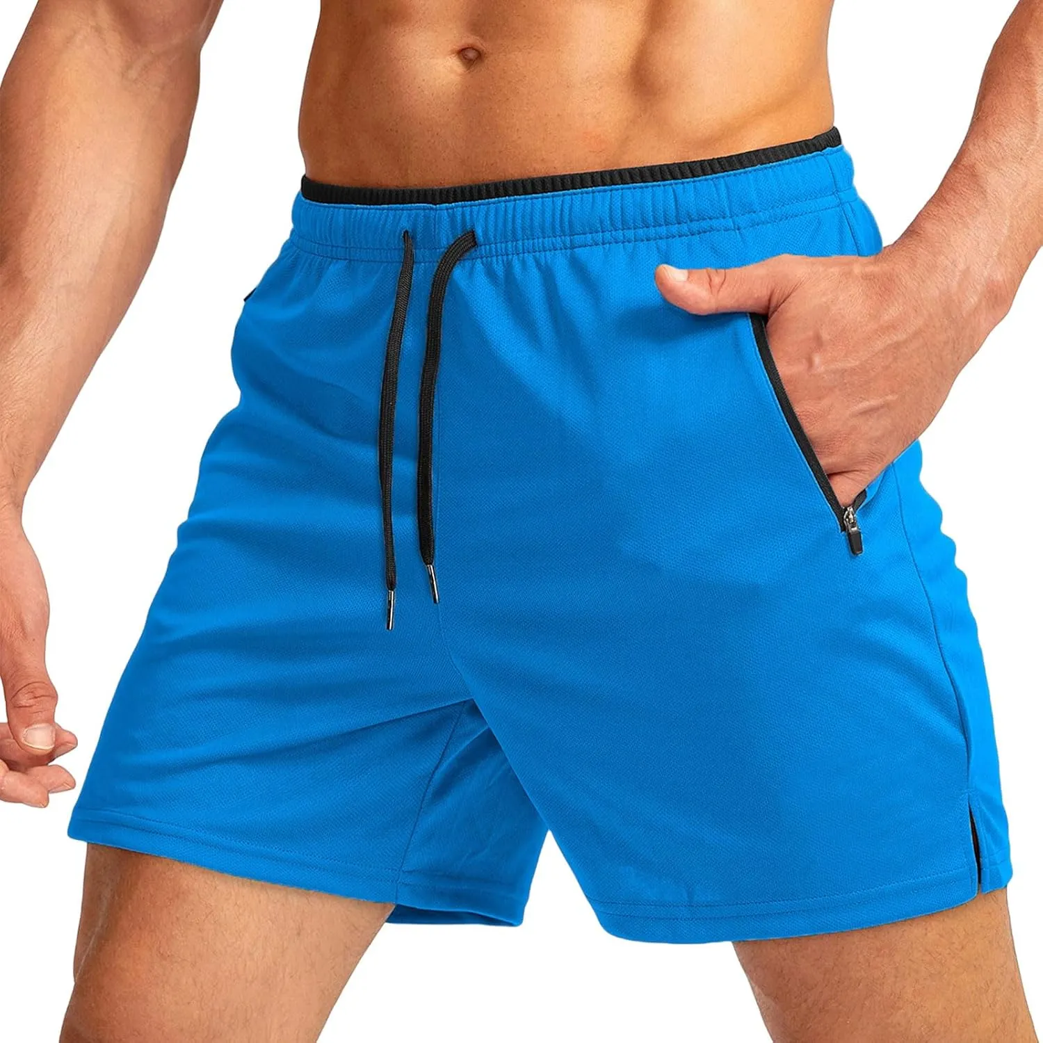 WENKOMG1 Mens Quick Dry Jogging Shorts Elastic Waist Drawstring Breathable Workout Shorts SweatShorts with Zip Pockets