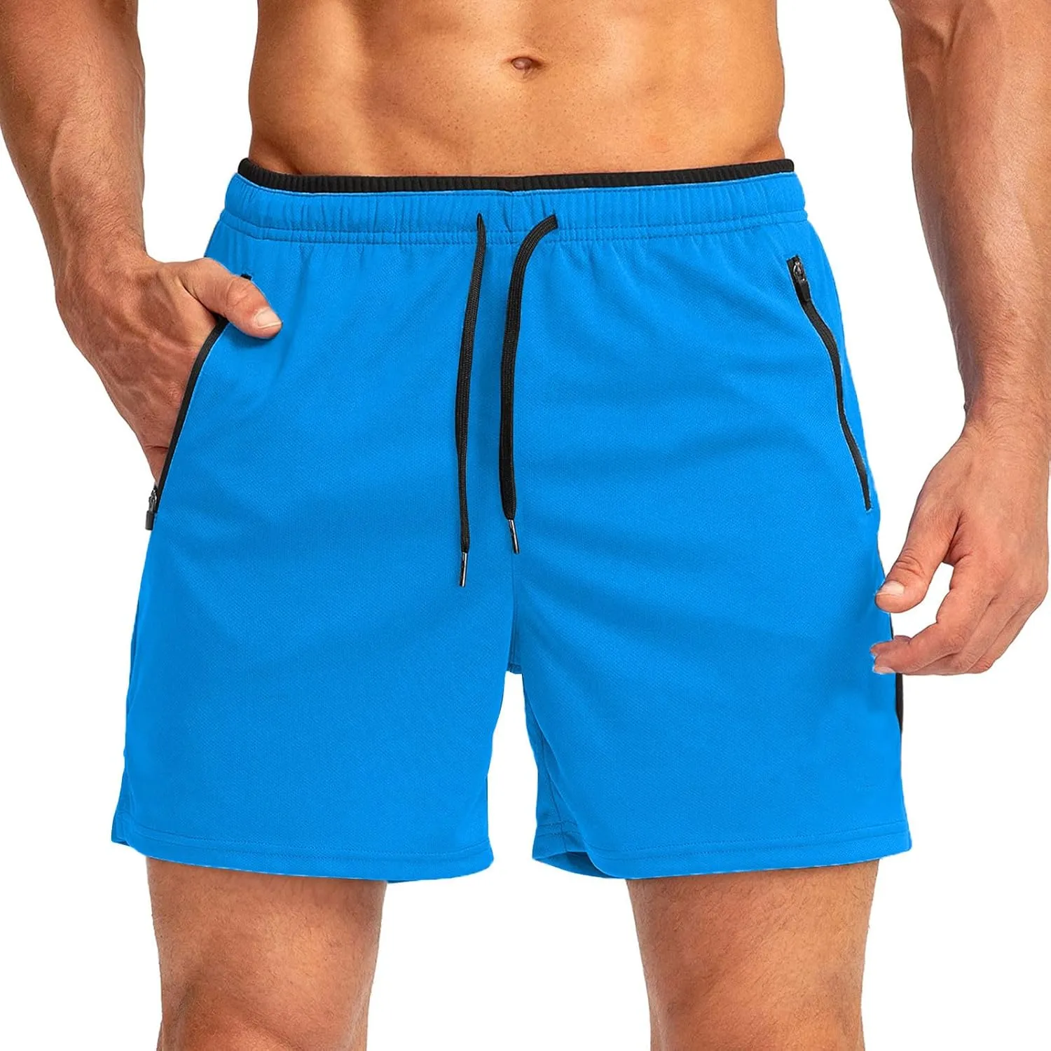 WENKOMG1 Mens Quick Dry Jogging Shorts Elastic Waist Drawstring Breathable Workout Shorts SweatShorts with Zip Pockets