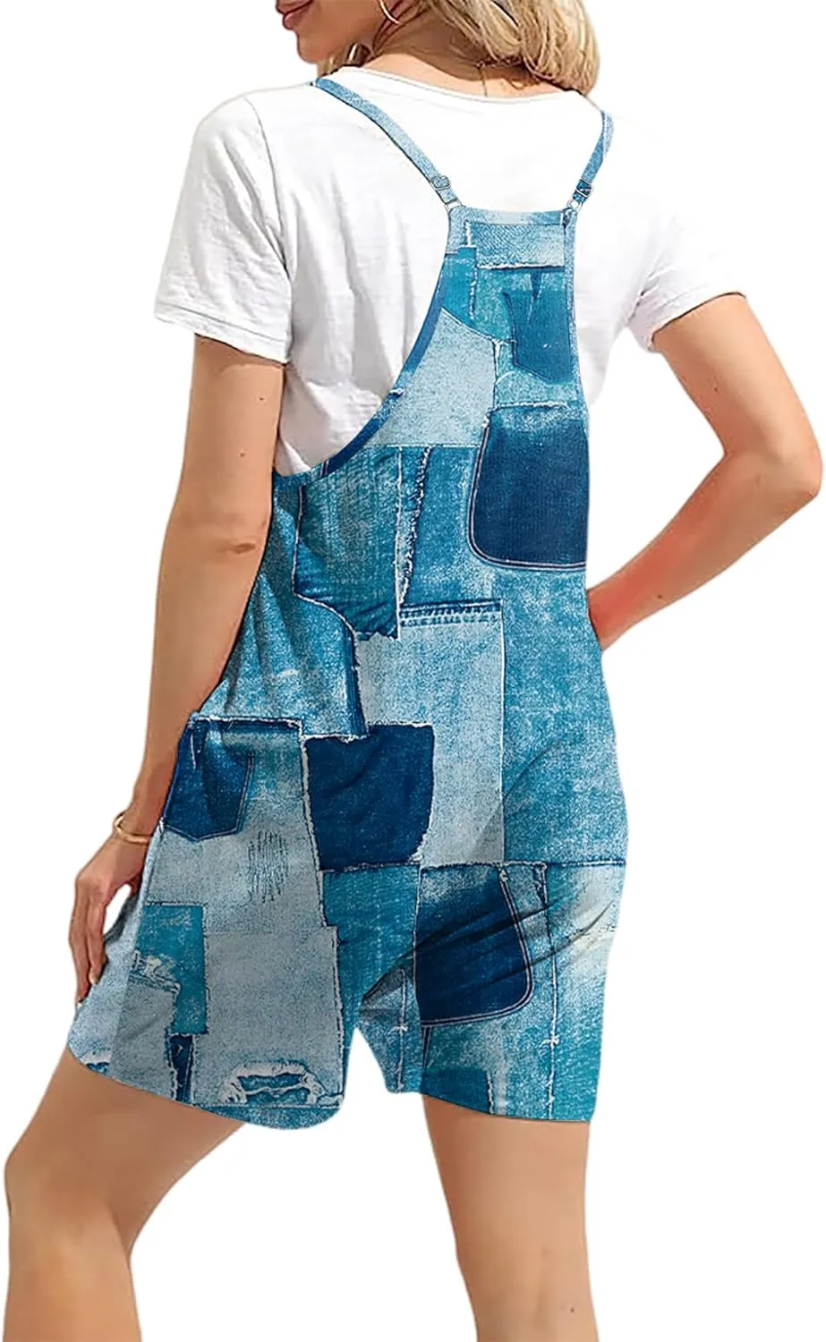 Women Casual Jumpsuits Summer Sleeveless Romper Shoulder Strap Loose Adjustable Stretchy Shorts Rompers with Pockets