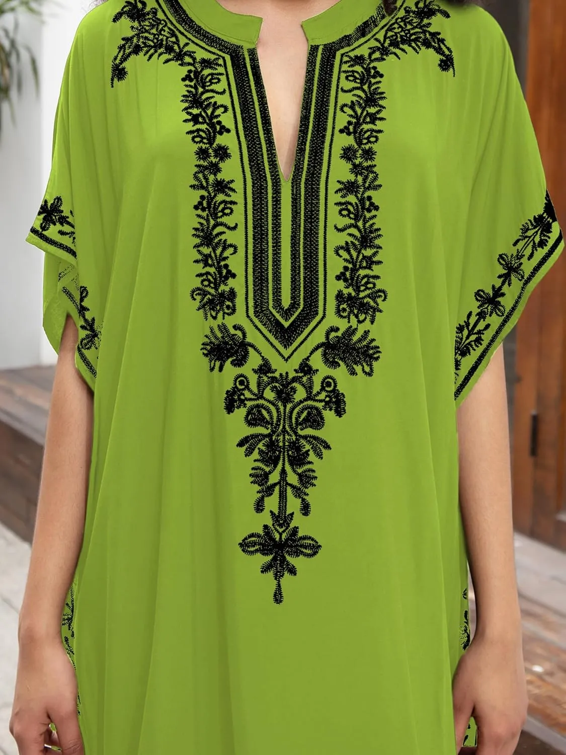 Women Embroidery Loose Kaftan Casual Beach Bathing Suit Cover Up Long Caftans Maxi Dress