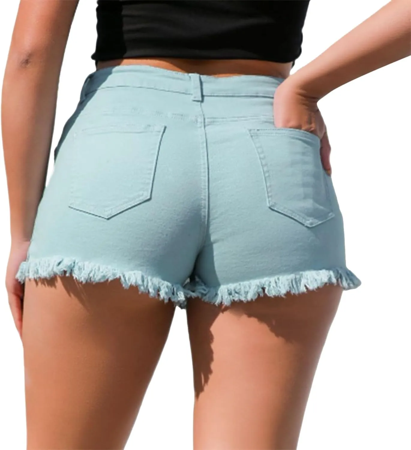 Women Y2K Stretch Distressed High Waist Denim Shorts Ripped Frayed Raw Hem Fringe Casual Summer Butt Lift Jean Shorts