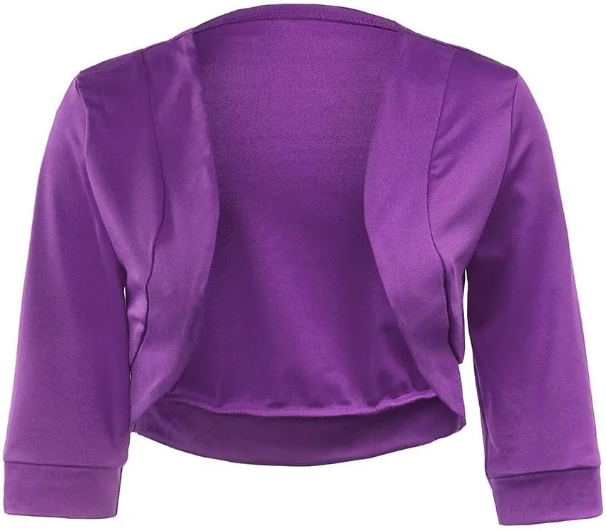 Women's Cropped Blazer Casual Business 3/4 Sleeve Collarless Open Front Cardigans Work Jacket Short Shrug for Dresses