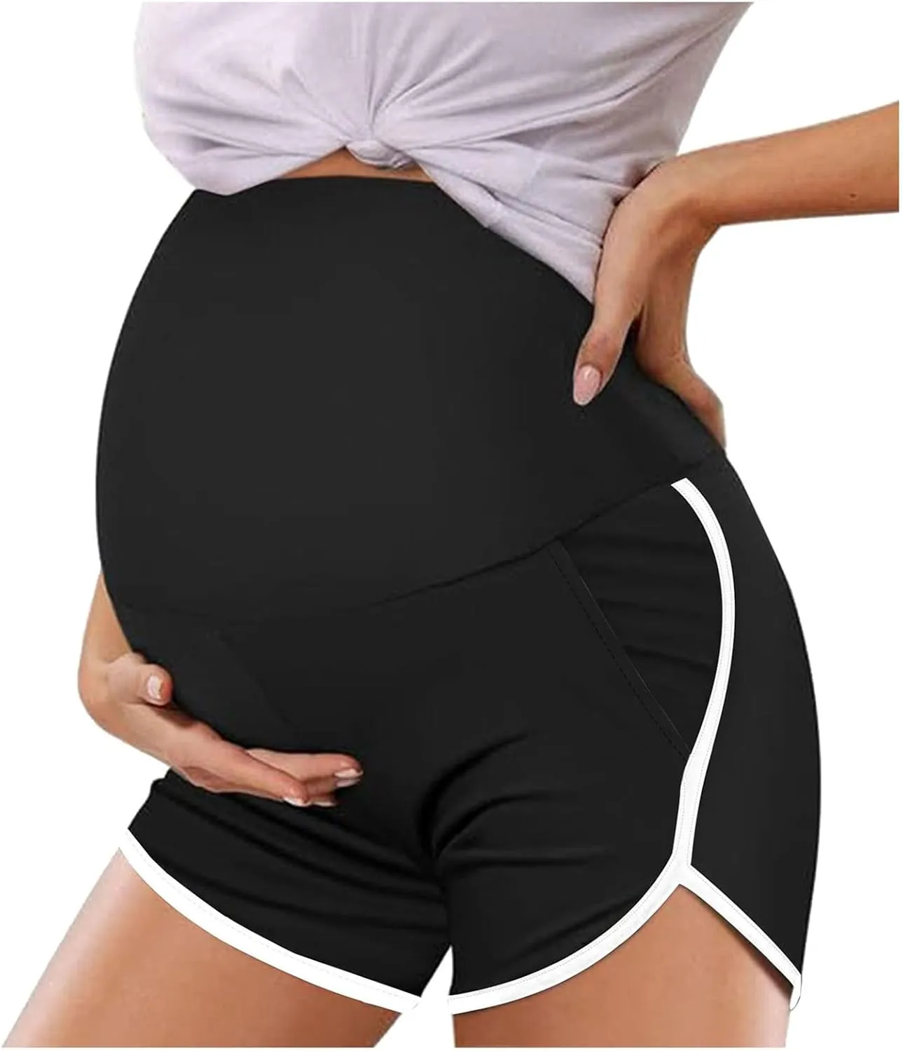 Women's Maternity Yoga Shorts Over The Belly Bump Summer Workout Running Active Short Stretch Pants with Pockets