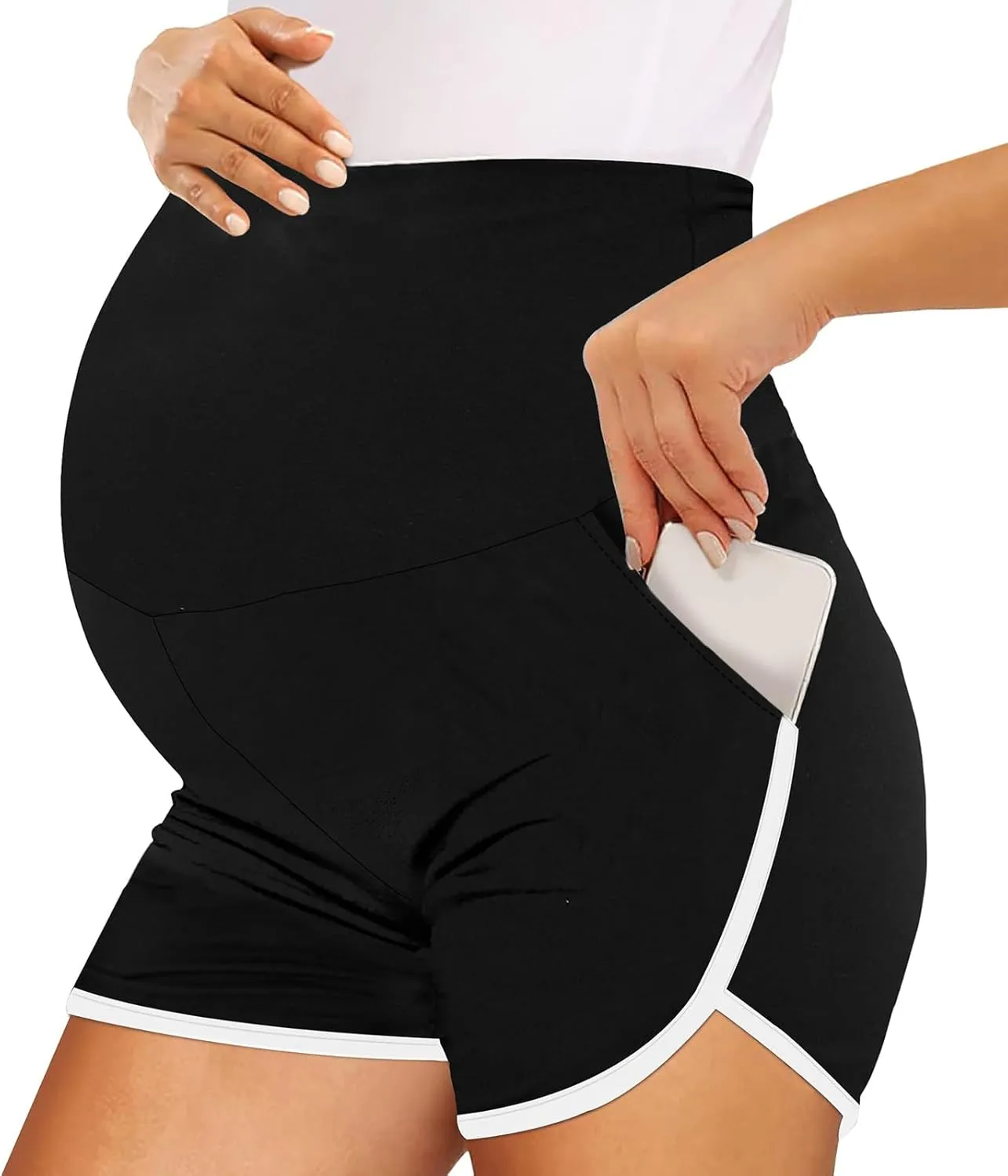 Women's Maternity Yoga Shorts Over The Belly Bump Summer Workout Running Active Short Stretch Pants with Pockets