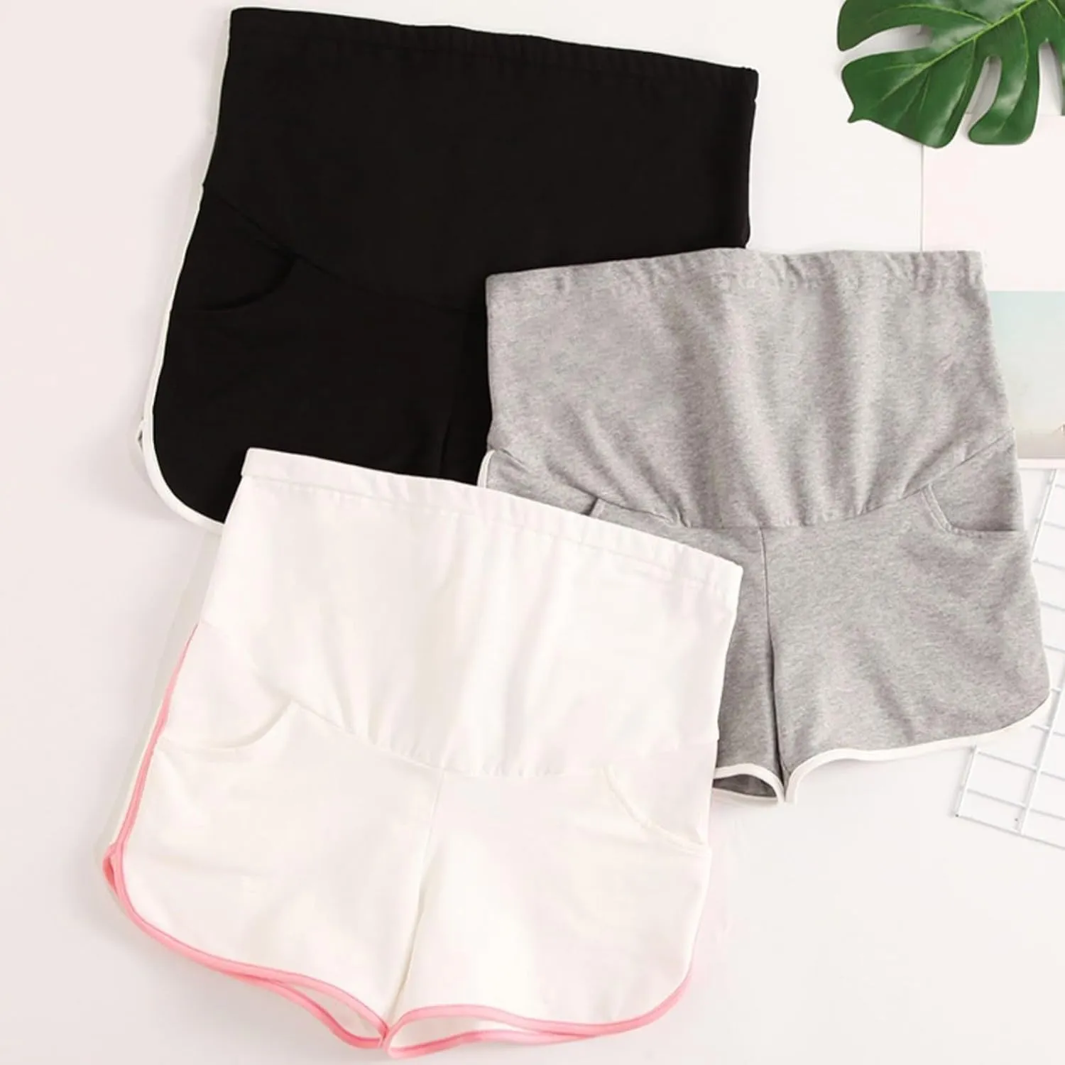 Women's Maternity Yoga Shorts Over The Belly Bump Summer Workout Running Active Short Stretch Pants with Pockets