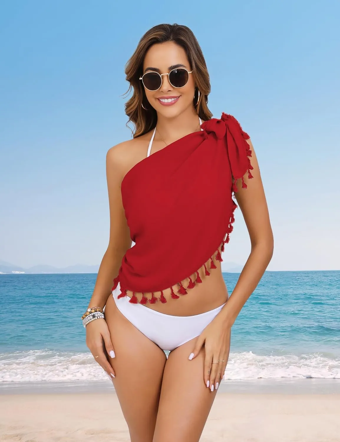 Women's Sarong Coverups Bathing Suit Wrap Skirt Beach Wrap Swimsuit Cover Ups with Tassels