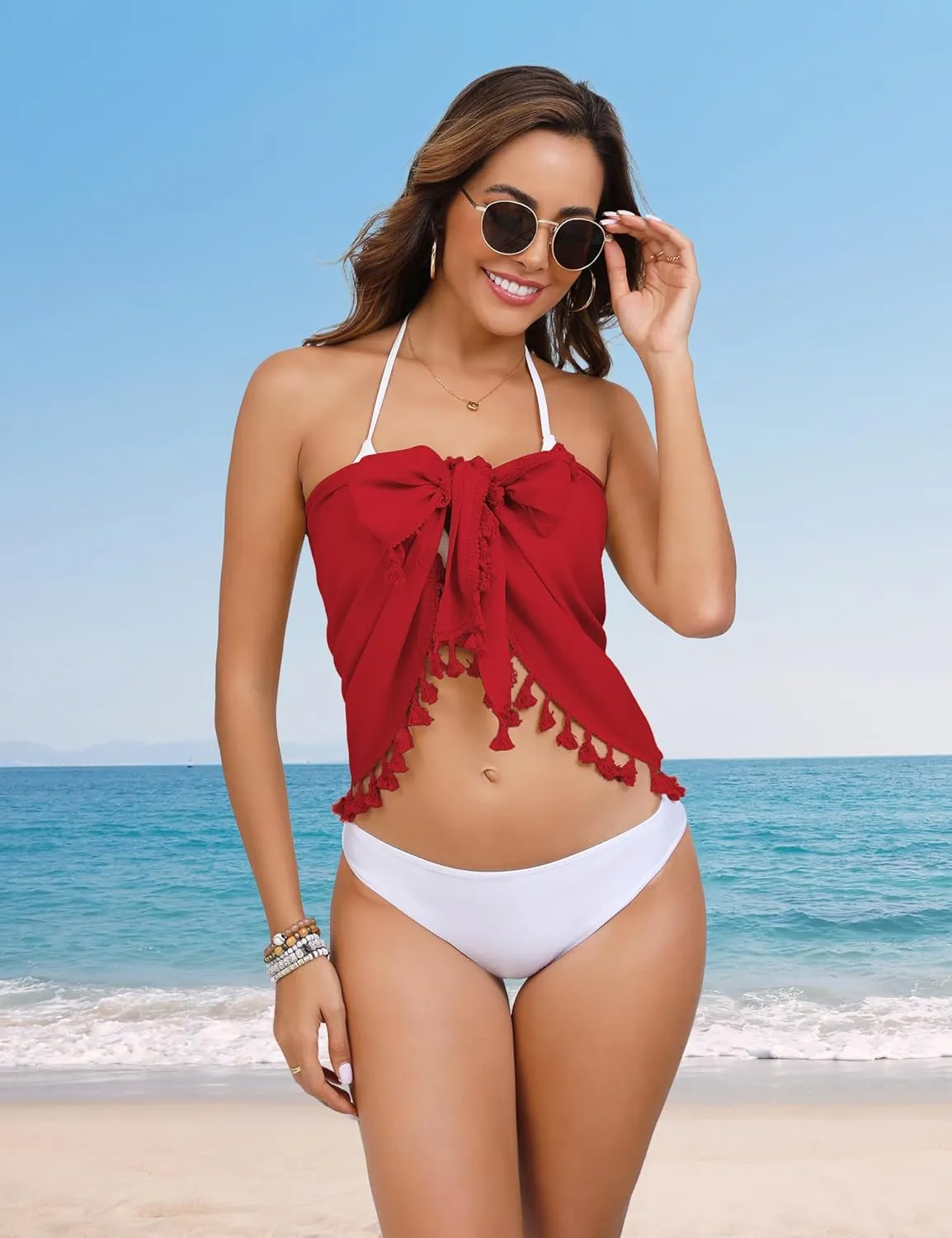 Women's Sarong Coverups Bathing Suit Wrap Skirt Beach Wrap Swimsuit Cover Ups with Tassels