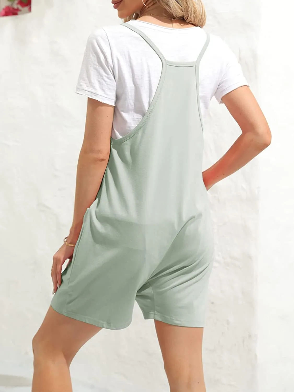 Women's Summer Casual Sleeveless Rompers Loose Fit Spaghetti Strap Shorts Jumpsuit Beach Cover Up with Pockets