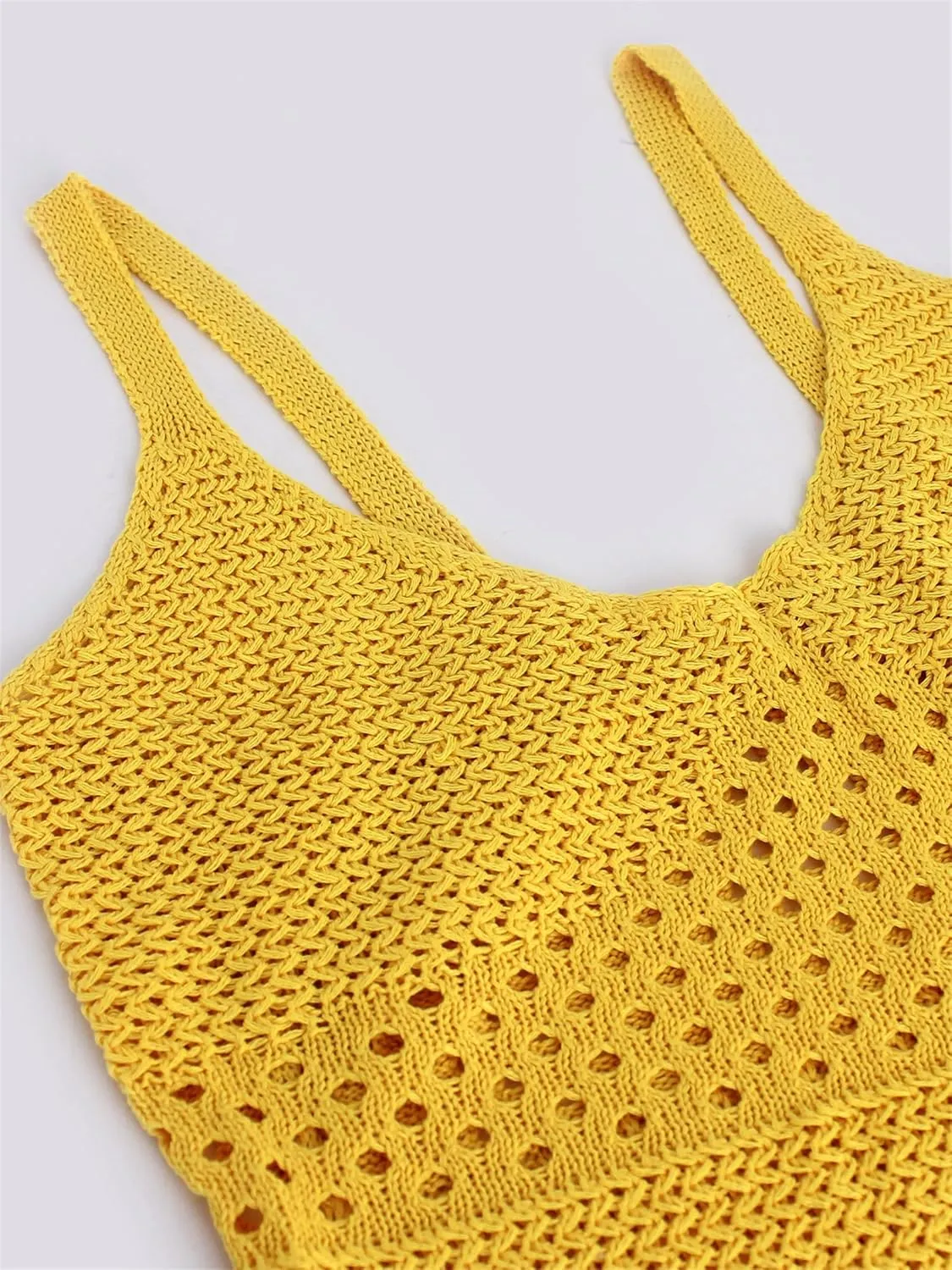 Women's V Neck Knitted Openwork Crochet Side Slit Dress Crochet Mesh Side Slit Cover Up Backless Bikini Beach Dress 2025 New