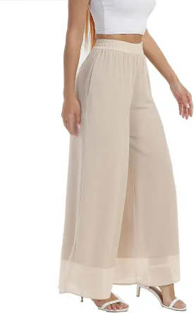 zsangbee Women's Wide Leg Palazzo Pants Chiffon Flowy Loose Party Wedding Dressy Casual Trousers